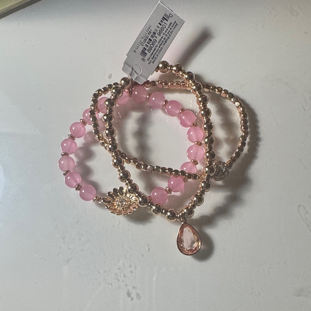 Lilly Pulitzer Gold and Pink Beaded Stretch Bracelet Set
